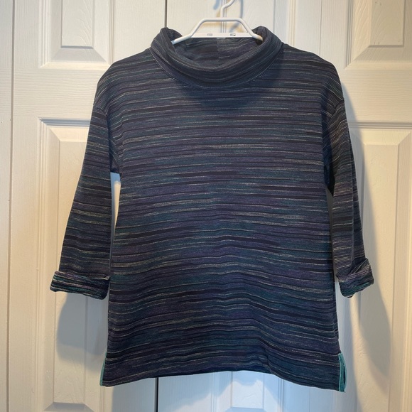 T by Talbots Petite Striped Turtleneck Sweatshirt Blue and Purple - Picture 1 of 3